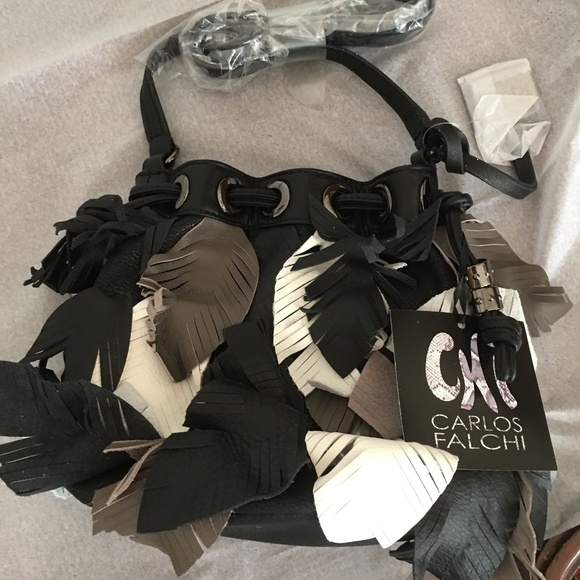 CHI by CARLOS FALCHI "LEAVES " BUCKET HANDBAG NWT - Picture 6 of 8